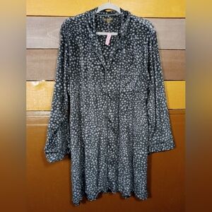 Donna Karan 3X Black/Grey Velour Gorgeous long Sleeve Button-down Nightshirt